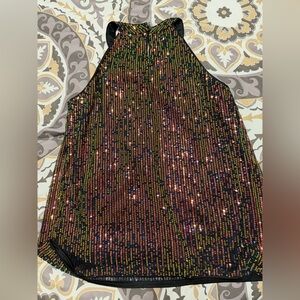 Grace Karin Black Multicolor Sequin Halter Top